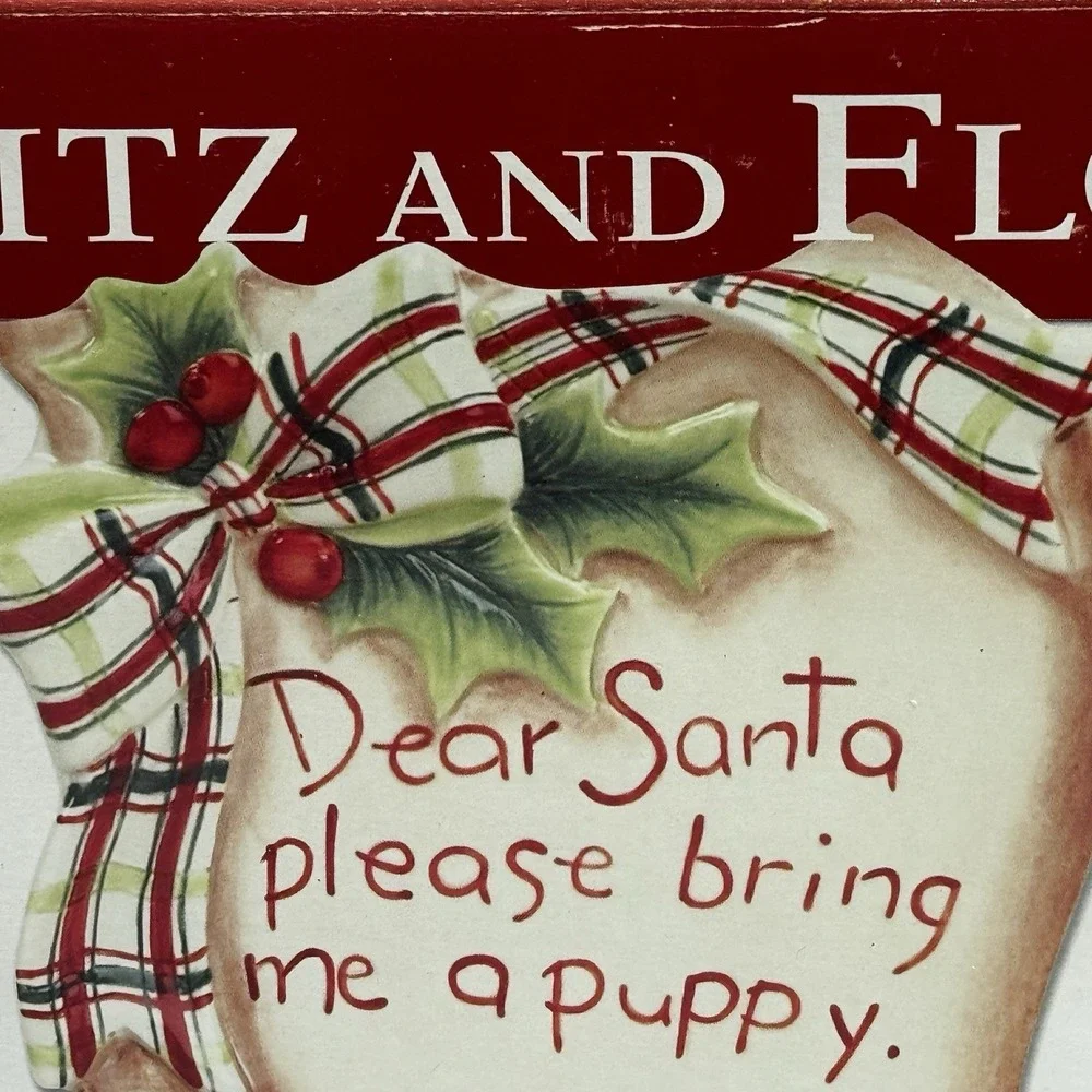 2009 Ceramic Fitz & Floyd Dear Santa BRING ME A PUPPY Snack Plate Spreader & Box
